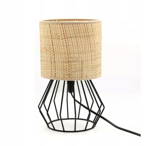LAMPKA NOCNA STOŁOWA ABAŻUR RATAN DIAMENT E27 MINI