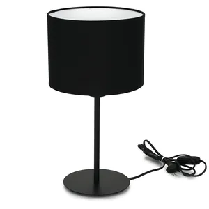 23_03_03 LAMPKA NOCNA STOŁOWA BIURKOWA ABAŻUR WALEC LED E27 CZARNA