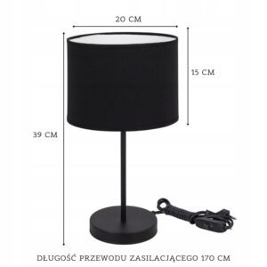 25007a2efa4749885603318b9619577f.jpg LAMPKA NOCNA STOŁOWA BIURKOWA ABAŻUR WALEC LED E27 CZARNA