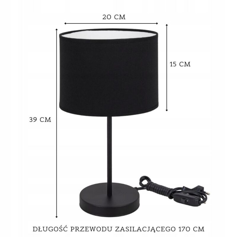 25007a2efa4749885603318b9619577f.jpg LAMPKA NOCNA STOŁOWA BIURKOWA ABAŻUR WALEC LED E27 CZARNA