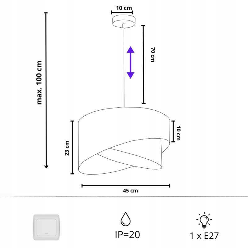 LAMPA WISZĄCA ABAŻUR JUTA SKOS 45CM ASYMETRYCZNA E27