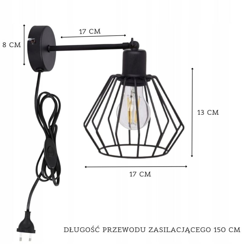 LAMPA ŚCIENNA NOCNA KINKIET Z PRZEŁĄCZNIKIEM LOFT