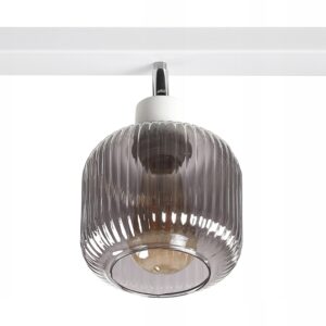 3d59fc81f45cbe1b4ae034f1fe17a86a.jpg LAMPA SUFITOWA PLAFON SUFITOWY KLOSZ SZKLANY RYFLOWANY BECZKA PRĄŻKI E27 CHROM