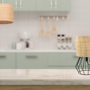 LAMPKA NOCNA STOŁOWA ABAŻUR RATAN DIAMENT E27 MINI