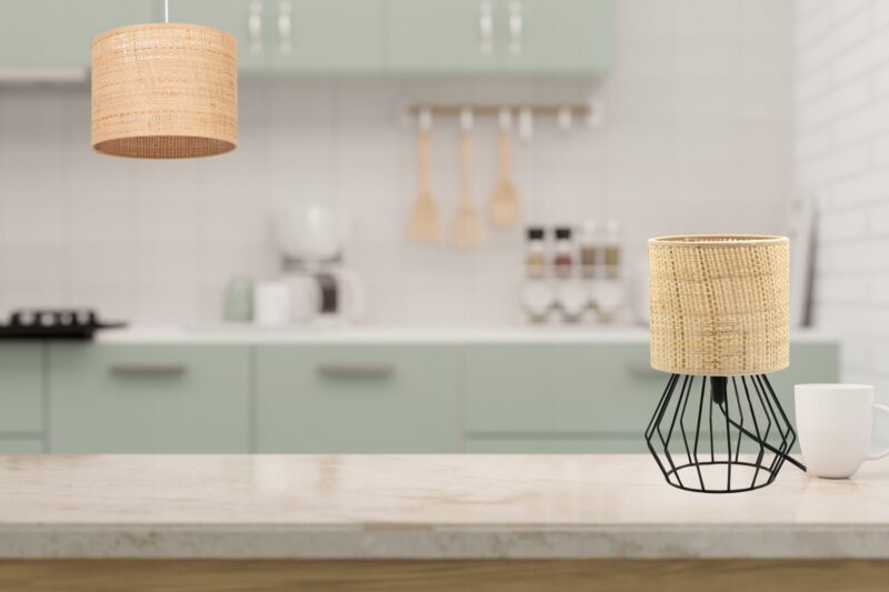 LAMPKA NOCNA STOŁOWA ABAŻUR RATAN DIAMENT E27 MINI