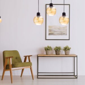 NOWOCZESNA LAMPA WISZĄCA KLOSZ SZKLANY KULA PRĄŻKI E27 GRAFIT CHROM BIAŁY BURSZTYN