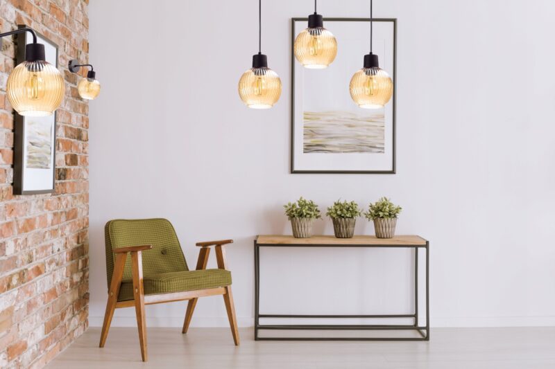 NOWOCZESNA LAMPA WISZĄCA KLOSZ SZKLANY KULA PRĄŻKI E27 GRAFIT CHROM BIAŁY BURSZTYN