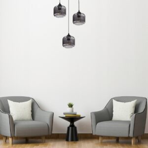 NOWOCZESNA LAMPA WISZĄCA SZKLANA PRĄŻKI E27 GRAFIT CHROM BURSZTYN BIAŁY KLOSZ BECZKA