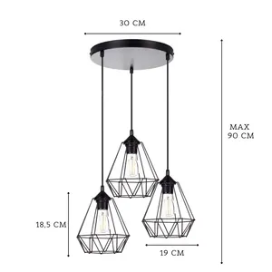 LAMPA SUFITOWA WISZĄCA DIAMENT BLACK LOFT LED E27