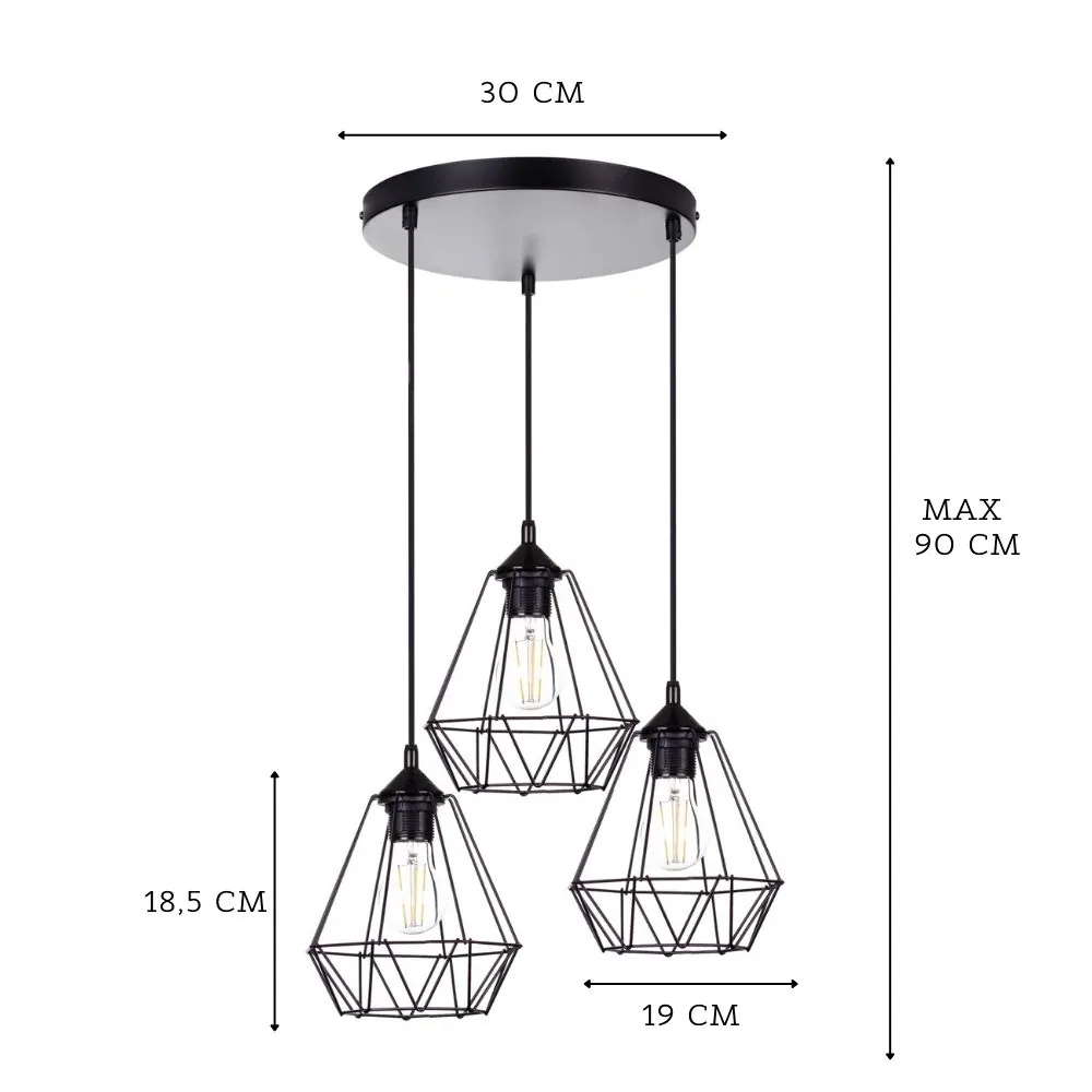 LAMPA SUFITOWA WISZĄCA DIAMENT BLACK LOFT LED E27