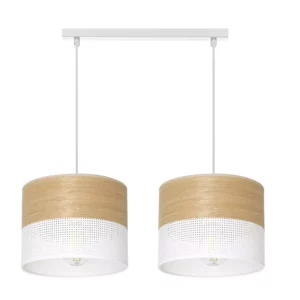 LAMPA WISZĄCA ŻYRANDOL ABAŻUR Z DZIURKAMI DREWNO E27 LED