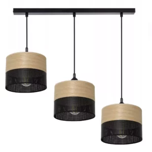 LAMPA WISZĄCA ŻYRANDOL ABAŻUR Z DZIURKAMI DREWNO E27 LED