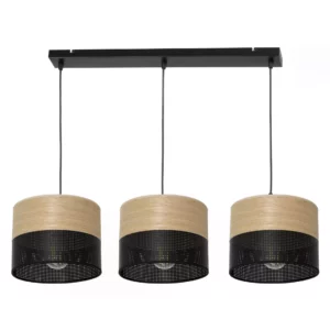 LAMPA WISZĄCA ŻYRANDOL ABAŻUR Z DZIURKAMI DREWNO E27 LED