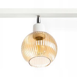 LAMPA SUFITOWA PLAFON SUFITOWY KLOSZ SZKLANY RYFLOWANY KULA PRĄŻKI E27 BURSZTYN