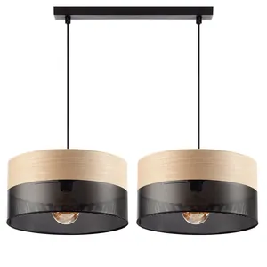 LAMPA WISZĄCA ŻYRANDOL ABAŻUR 30cm Z DZIURKAMI DREWNO E27 LED