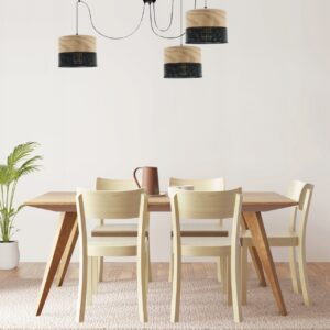 LAMPA WISZĄCA ŻYRANDOL ABAŻUR Z DZIURKAMI DREWNO E27 LED