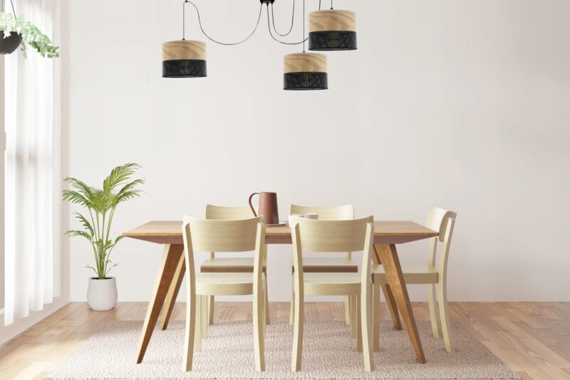 LAMPA WISZĄCA ŻYRANDOL ABAŻUR Z DZIURKAMI DREWNO E27 LED
