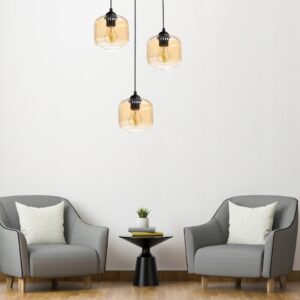 NOWOCZESNA LAMPA WISZĄCA SZKLANA PRĄŻKI E27 GRAFIT CHROM BURSZTYN BIAŁY KLOSZ BECZKA