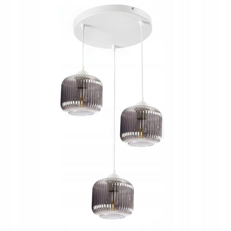 NOWOCZESNA LAMPA WISZĄCA SZKLANA PRĄŻKI E27 GRAFIT CHROM BURSZTYN BIAŁY KLOSZ BECZKA