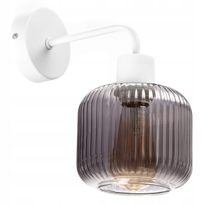 LAMPA ŚCIENNA KINKIET SZKLANY KLOSZ BECZKA PRĄŻKI E27 GRAFIT / BURSZTYN / BIAŁY