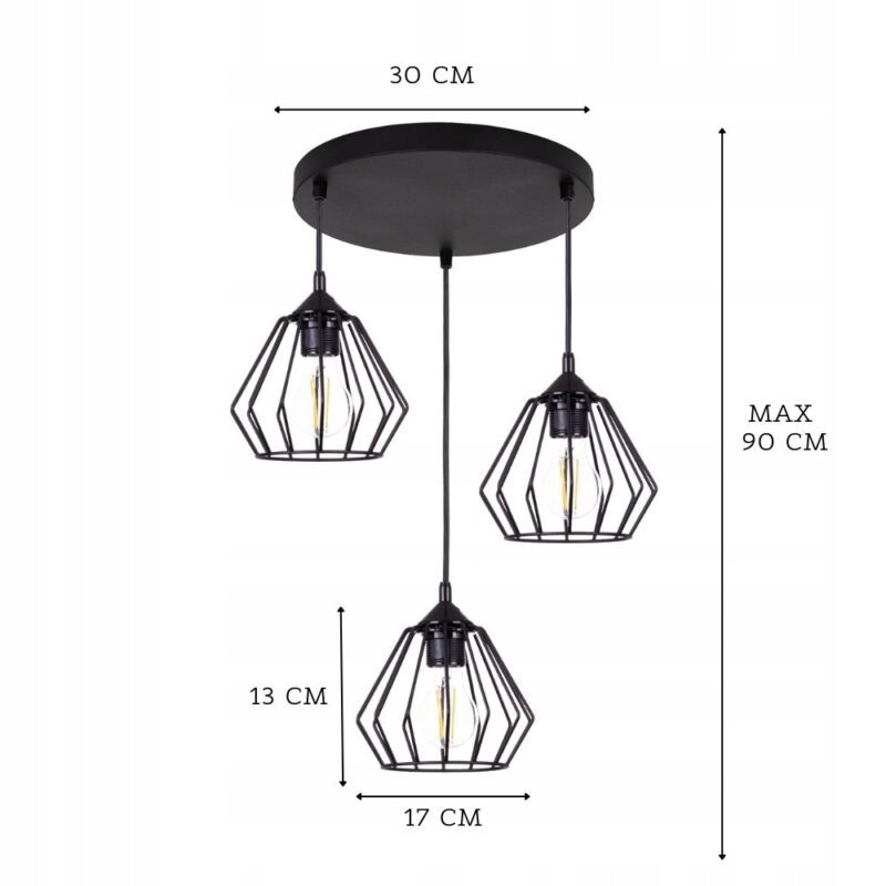LAMPA SUFITOWA WISZĄCA DIAMENT BLACK LOFT LED E27