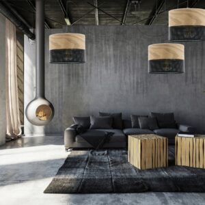 LAMPA WISZĄCA ŻYRANDOL ABAŻUR Z DZIURKAMI DREWNO E27 LED