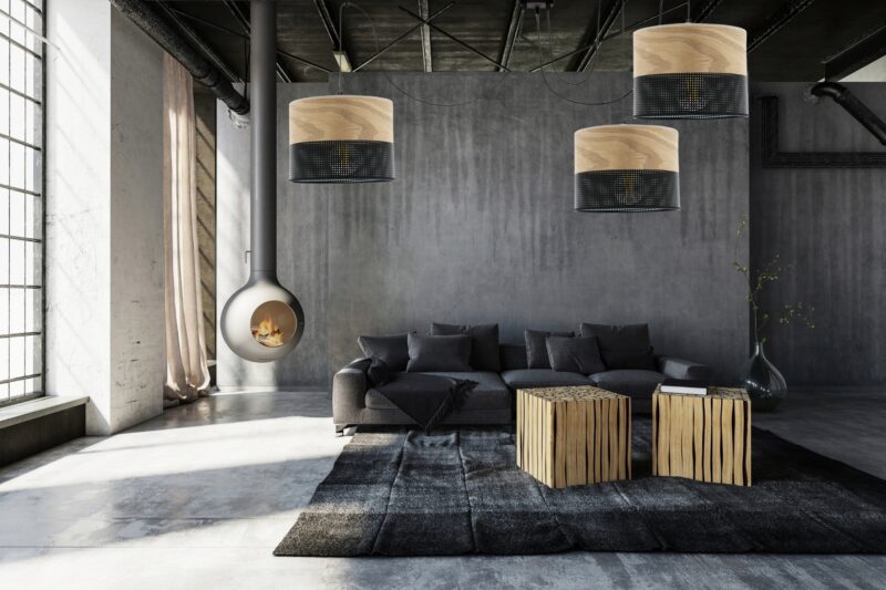 LAMPA WISZĄCA ŻYRANDOL ABAŻUR Z DZIURKAMI DREWNO E27 LED