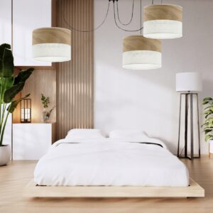 LAMPA WISZĄCA ŻYRANDOL ABAŻUR Z DZIURKAMI DREWNO E27 LED