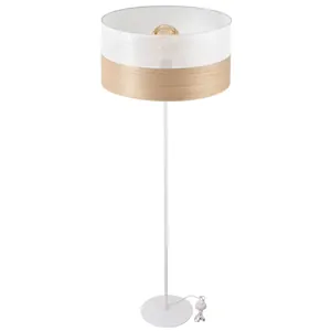 LAMPA STOJĄCA PODŁOGOWA DREWNO ABAŻUR Z DZIURKAMI 40CM E27