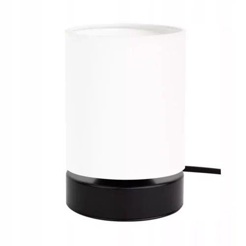 LAMPKA NOCNA STOŁOWA CZARNA OZDOBNA ABAŻUR BIAŁY TUBA E27 LED