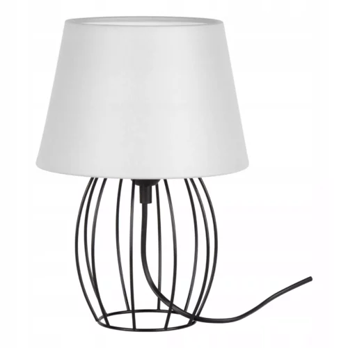 LAMPKA NOCNA STOŁOWA CZARNA DRUCIANA OZDOBNA ABAŻUR SZARY E27 LED