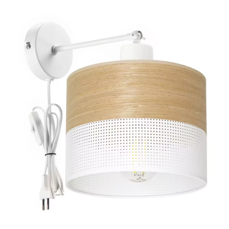 KINKIET LAMPKA ŚCIENNA AŻUR ABAŻUR 20 CM DZIURKI WTYCZKA DREWNO LOFT WARIANTY