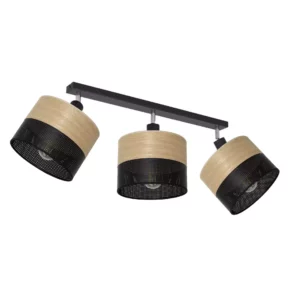 LAMPA SUFITOWA AŻUROWY ABAŻUR Z DZIURKAMI LISTWA REGULACJA 3-PKT E27 DREWNO