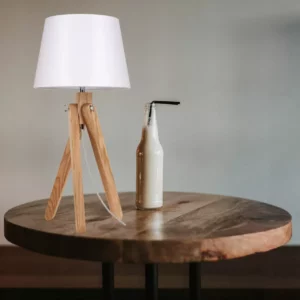 LAMPKA NOCNA STOŁOWA DREWNIANA OZDOBNA ABAŻUR E27 LED WARIANTY 63 CM