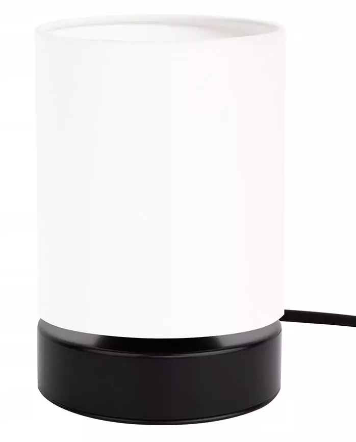 LAMPKA NOCNA STOŁOWA CZARNA OZDOBNA ABAŻUR BIAŁY TUBA E27 LED