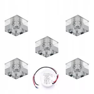 Zestaw Oczek 5xG4 LED 2,3W 3000K 230LM z zasilaczem Chrom Metal/Szkło