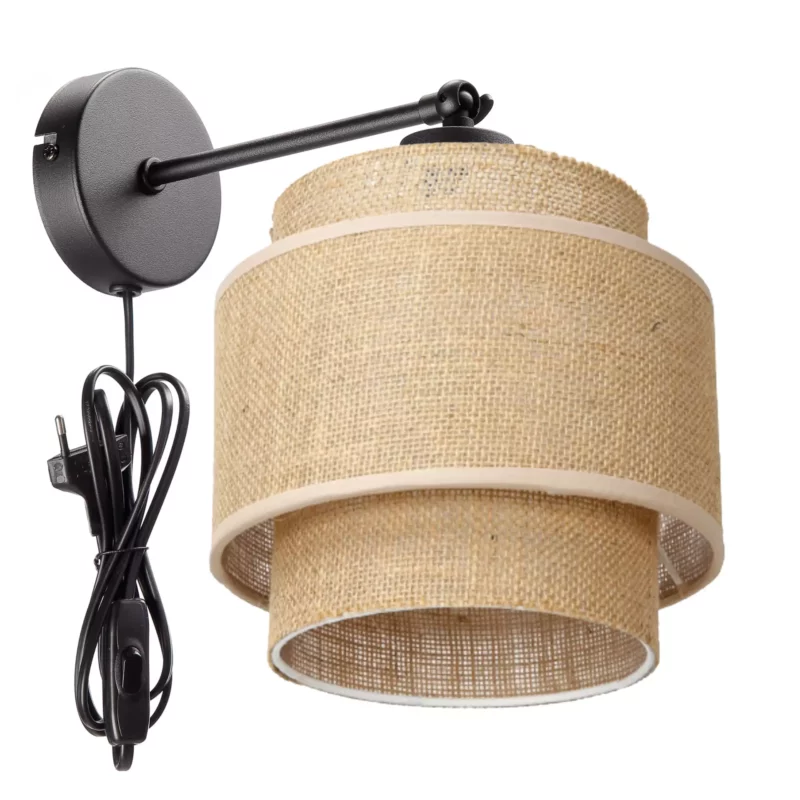 LAMPA ŚCIENNA KINKIET JUTA BOHO JUTOWA PODWÓJNA