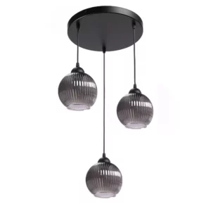 NOWOCZESNA LAMPA WISZĄCA KLOSZ SZKLANY KULA PRĄŻKI E27 GRAFIT CHROM BIAŁY BURSZTYN