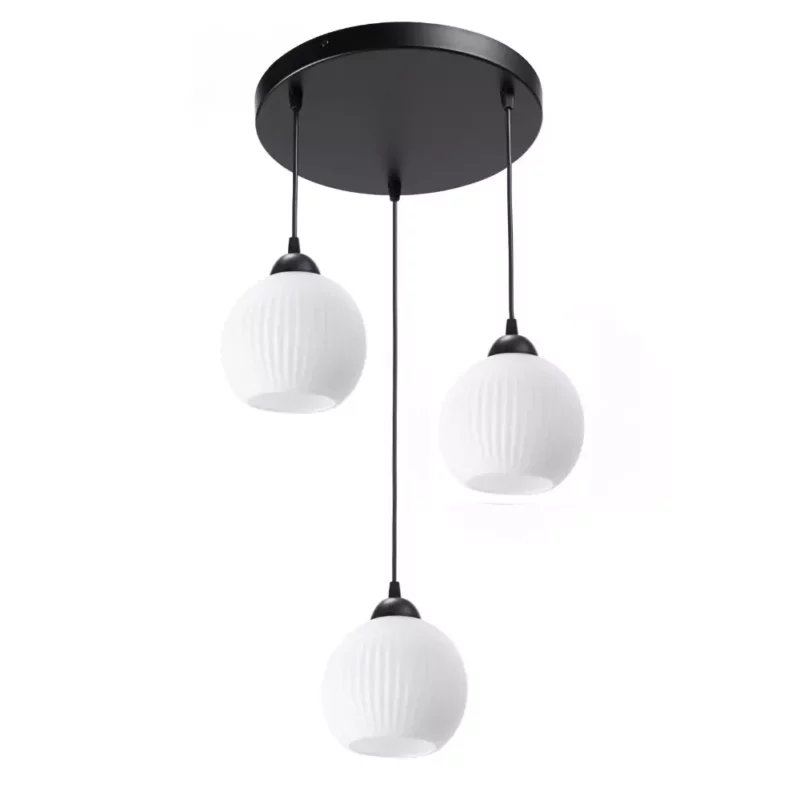NOWOCZESNA LAMPA WISZĄCA KLOSZ SZKLANY KULA PRĄŻKI E27 GRAFIT CHROM BIAŁY BURSZTYN