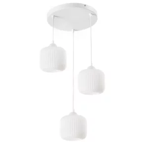 NOWOCZESNA LAMPA WISZĄCA SZKLANA PRĄŻKI E27 GRAFIT CHROM BURSZTYN BIAŁY KLOSZ BECZKA
