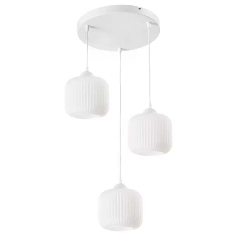NOWOCZESNA LAMPA WISZĄCA SZKLANA PRĄŻKI E27 GRAFIT CHROM BURSZTYN BIAŁY KLOSZ BECZKA