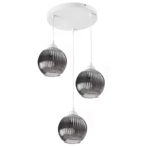 NOWOCZESNA LAMPA WISZĄCA KLOSZ SZKLANY KULA PRĄŻKI E27 GRAFIT CHROM BIAŁY BURSZTYN