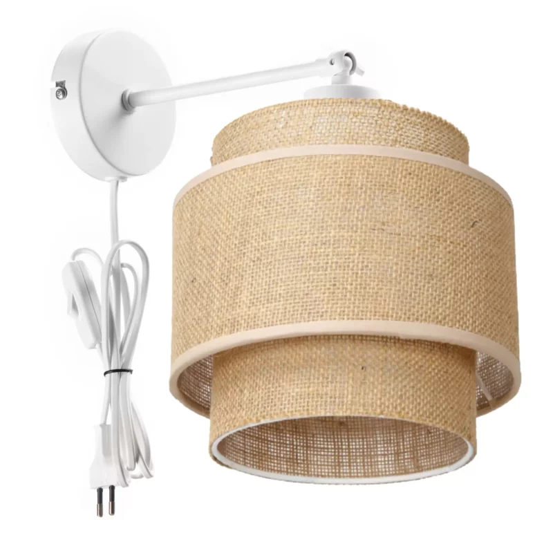 LAMPA ŚCIENNA KINKIET JUTA BOHO JUTOWA PODWÓJNA