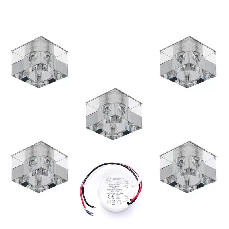 Zestaw Oczek 5xG4 LED 2,3W 3000K 230LM z zasilaczem Chrom Metal/Szkło