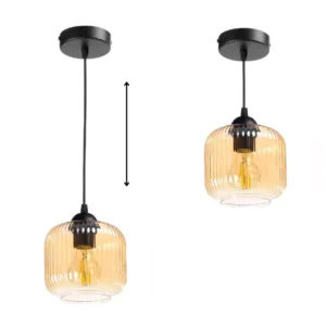NOWOCZESNA LAMPA WISZĄCA KLOSZ SZKLANY BECZKA PRĄŻKI E27 BIAŁY GRAFIT BURSZTYN