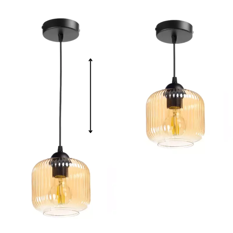 NOWOCZESNA LAMPA WISZĄCA KLOSZ SZKLANY BECZKA PRĄŻKI E27 BIAŁY GRAFIT BURSZTYN