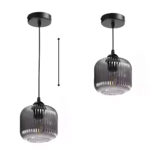 NOWOCZESNA LAMPA WISZĄCA KLOSZ SZKLANY BECZKA PRĄŻKI E27 BIAŁY GRAFIT BURSZTYN