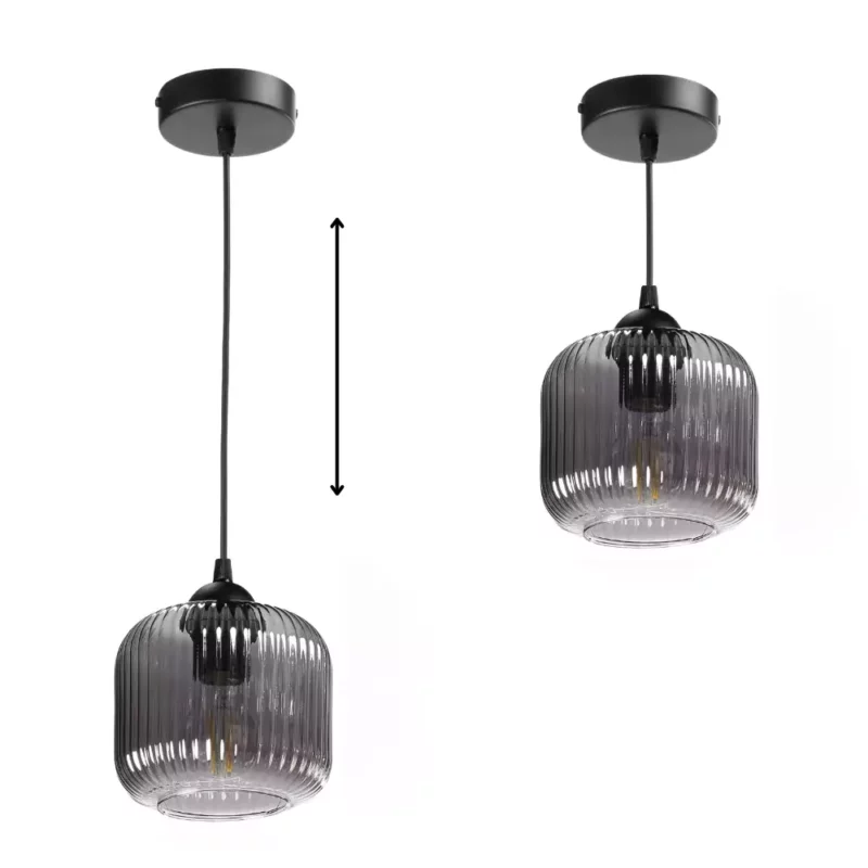 NOWOCZESNA LAMPA WISZĄCA KLOSZ SZKLANY BECZKA PRĄŻKI E27 BIAŁY GRAFIT BURSZTYN