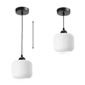 NOWOCZESNA LAMPA WISZĄCA KLOSZ SZKLANY BECZKA PRĄŻKI E27 BIAŁY GRAFIT BURSZTYN