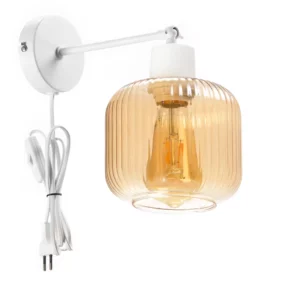 LAMPA ŚCIENNA KINKIET SZKLANY KLOSZ BECZKA PRĄŻKI E27 GRAFIT / BURSZTYN / BIAŁY